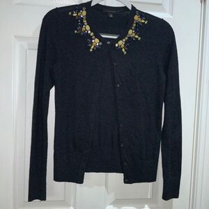 Ann Taylor Black wool blend sweater Sz XS jewel tone neckline detail